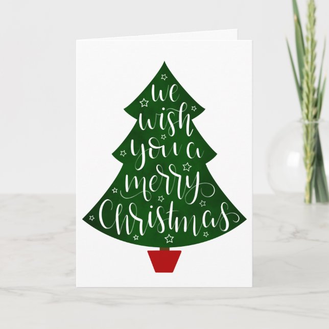 We Wish you a Merry Christmas Calligraphy Tree Holiday Card (Front)