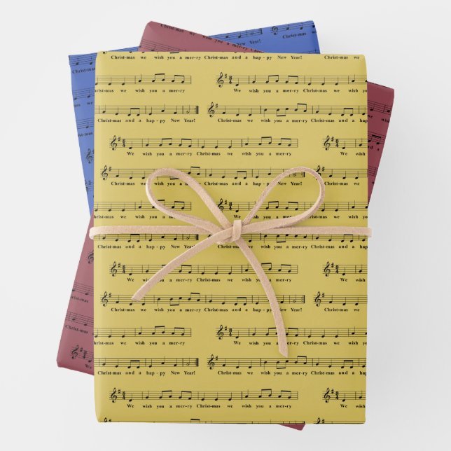 We Wish You a Merry Christmas Classic Musical Note Wrapping Paper Sheet (In situ)