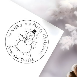 We wish you a Merry Christmas Cute Snowman in Hat Self-inking Stamp