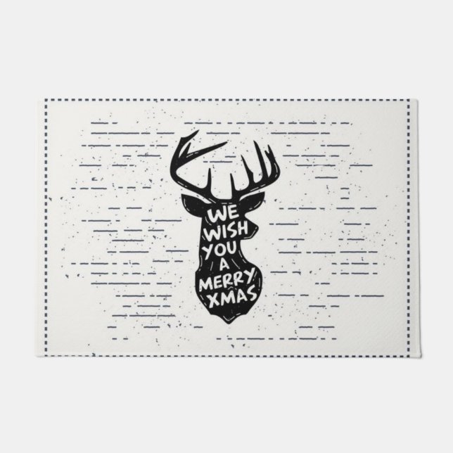 We Wish You A Merry Christmas Deer Doormat (Front)