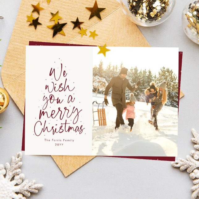 We wish you a merry Christmas fun red photo Holiday Card (Creator Uploaded)