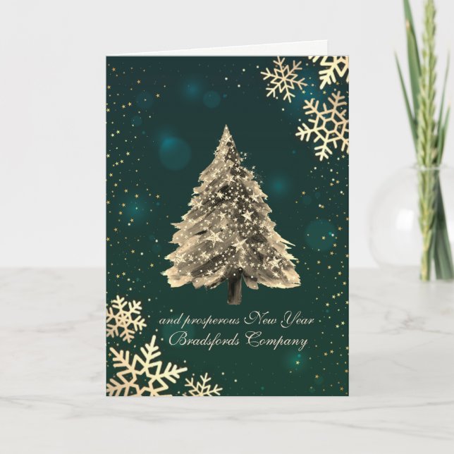 We Wish You A Merry Christmas,Gold Pine Tree Stars Holiday Card (Front)