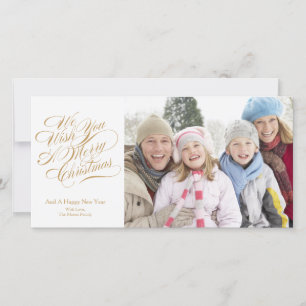We Wish You A Merry Christmas   Gold Script Holiday Card
