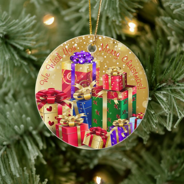We Wish You a Merry Christmas! Happy New Year Ceramic Ornament (Tree)
