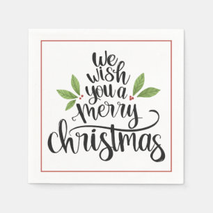 We Wish You a Merry Christmas Holly Script Napkin