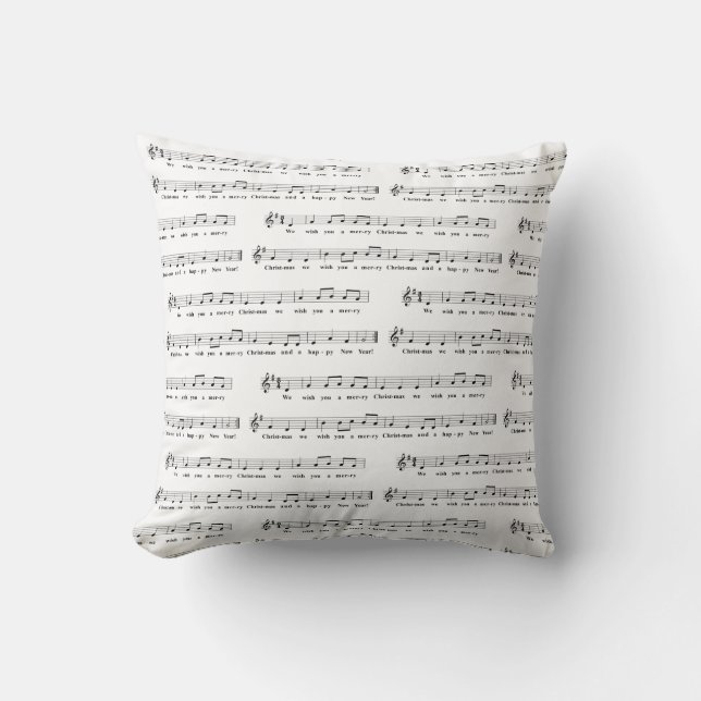 We Wish You a Merry Christmas Musical White Throw Pillow (Front)