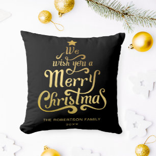 We wish you a Merry Christmas personalized Gold Throw Pillow