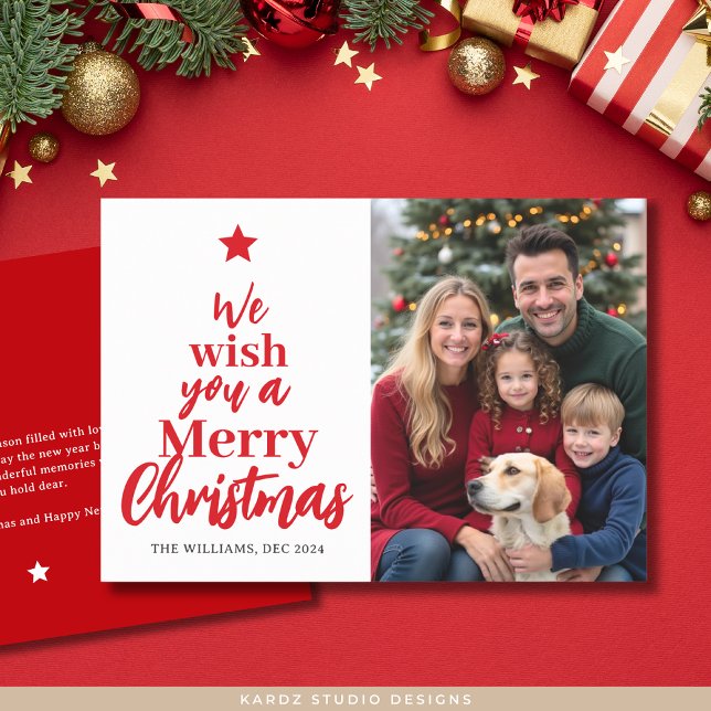We Wish You A Merry Christmas Photo Card (Front and back of 5 x 7 inches card is shown. Personalize and choose paper and corner style.)