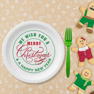We Wish You A Merry Christmas Red and Green Paper Plate