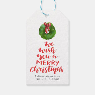 We Wish You A Merry Christmas Red Script Photo Gift Tags