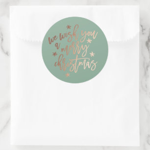 We Wish You A Merry Christmas Rose Foil moss Classic Round Sticker