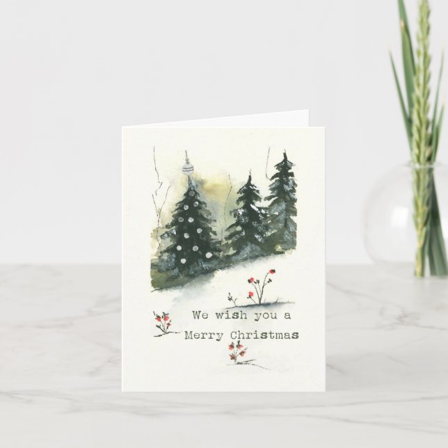 We Wish you a Merry Christmas - Snow Forest Holiday Card (Front)