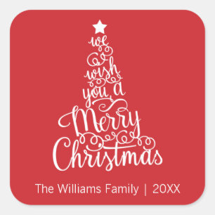 We Wish You a Merry Christmas Square Sticker, Red Sticker
