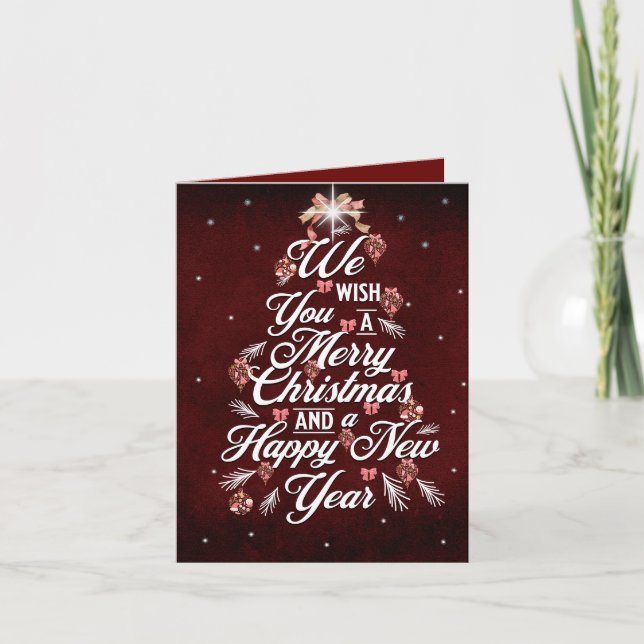 We Wish You A Merry Christmas Tree Burgundy Card (Front)