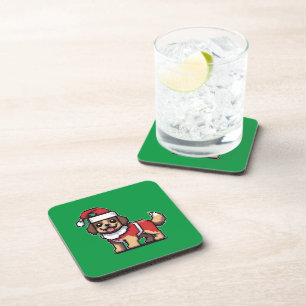 We wish you a merry christmas with cute dog santa coaster