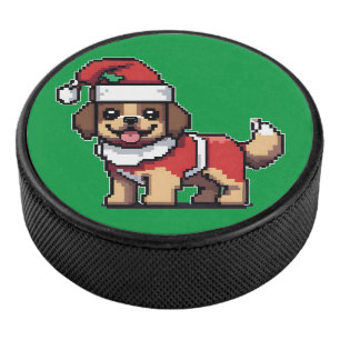 We wish you a merry christmas with cute dog santa  hockey puck