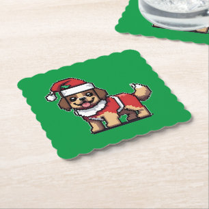 We wish you a merry christmas with cute dog santa  paper coaster