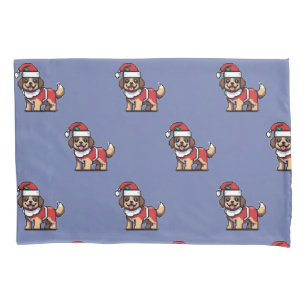 We wish you a merry christmas with cute dog santa  pillowcase