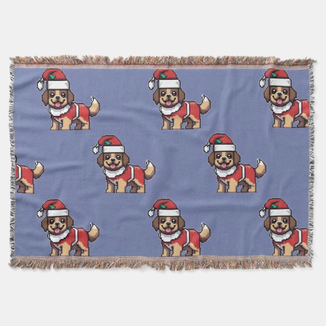 We wish you a merry christmas with cute dog santa  throw blanket (Front)