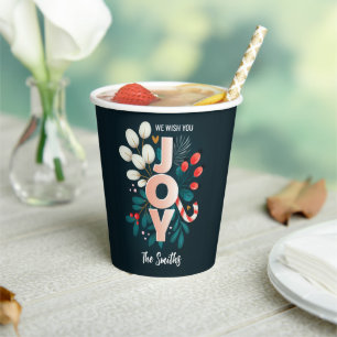 We Wish You JOY, Christmas Candy Cane & Foliage Paper Cups