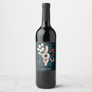 We Wish You JOY, Christmas Candy Cane & Foliage Wine Label