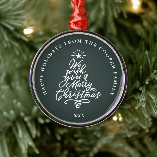 We Wish You Merry Christmas Holiday Metal Ornament (Tree)