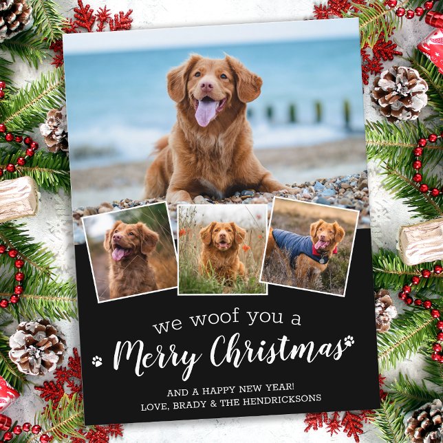 We Woof You Merry Christmas Dog Pet Photo Collage  Holiday Postcard (Creator Uploaded)