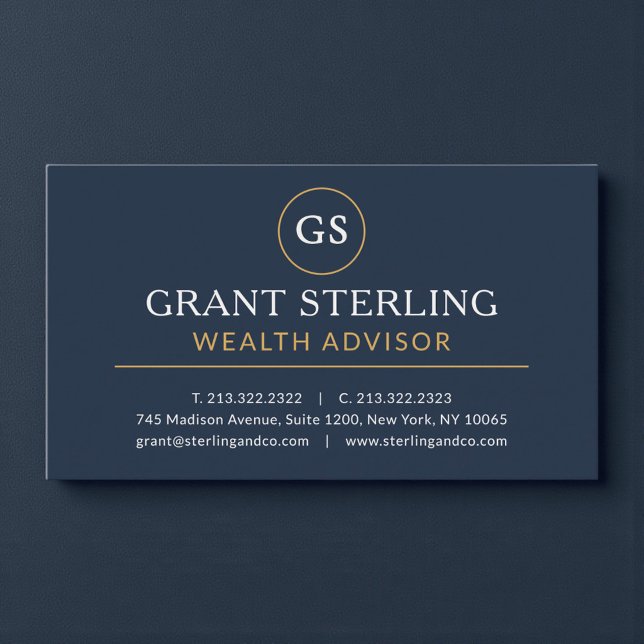 Wealth Advisor Navy Blue Gold Luxury Business Card (Creator Uploaded)