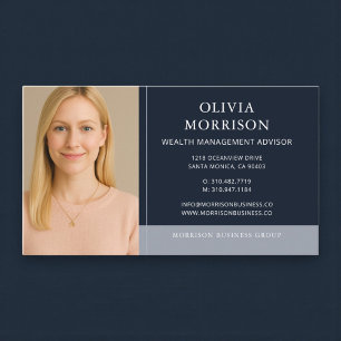 Wealth Management Advisor Photo Navy Blue  Business Card