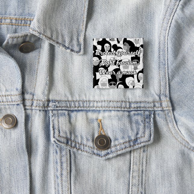 Wear a Mask Black & White Style 2 Inch Square Button (In Situ)