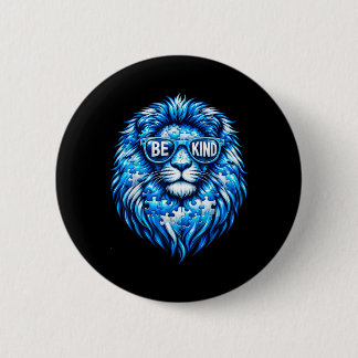 Wear Blue Autism Awareness Puzzle Lion Be Kind Men 2 Inch Round Button