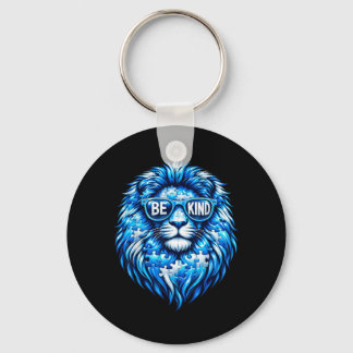 Wear Blue Autism Awareness Puzzle Lion Be Kind Men Keychain