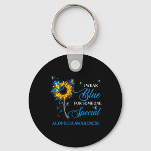 Wear Blue For Alopecia Awareness Sunflower 1 Keychain