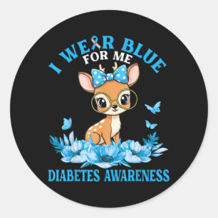Wear Blue For Cute Deer With Flowers Diabetes Classic Round Sticker