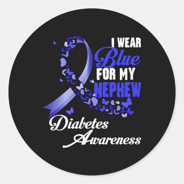 Wear Blue For My Nephew T1d Diabetes Awareness Blu Classic Round Sticker (Front)