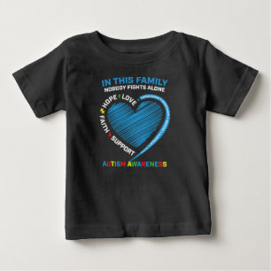 Wear Blue Heart Puzzle Piece Family Fight Autism Baby T-Shirt