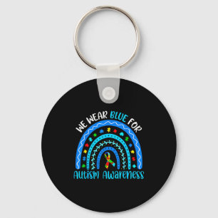 Wear blue rainbow for women mom teacher autism keychain