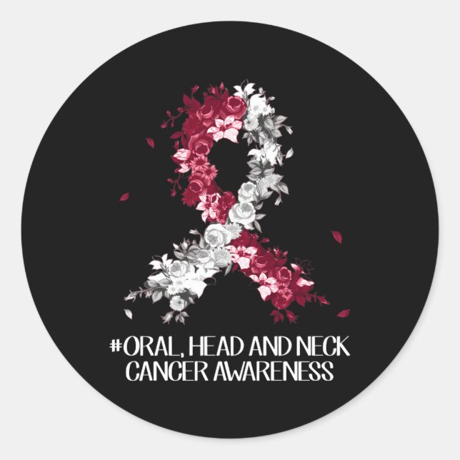 Wear Burgundy White Ribbon Oral Head Neck Cancer A Classic Round Sticker (Front)