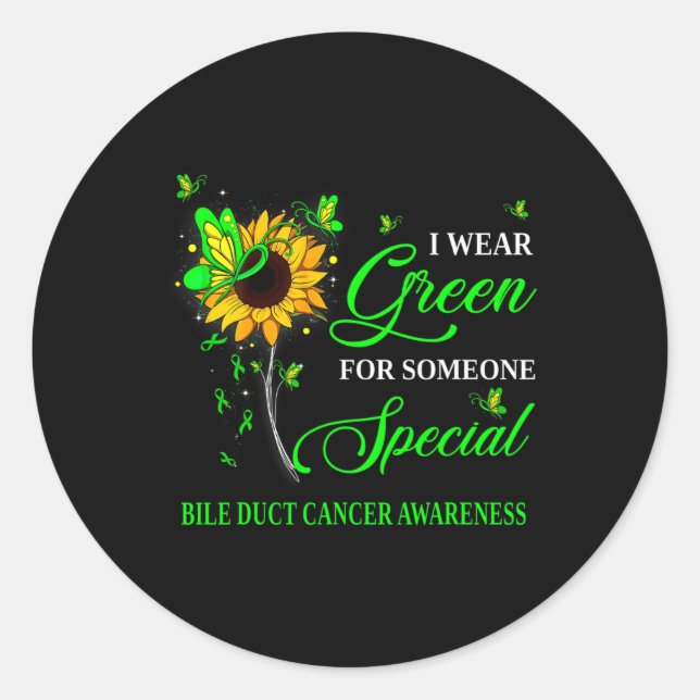 Wear Green For Bile Duct Cancer Awareness Sunflowe Classic Round Sticker (Front)