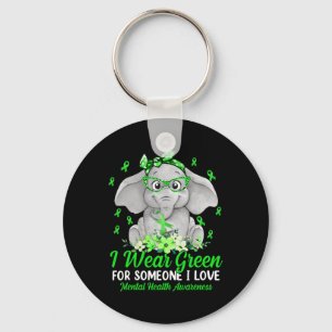 Wear Green For Mental Health Awareness Ribbon Elep Keychain