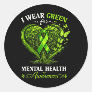 Wear Green Mental Health Ribbon Mental Health Classic Round Sticker