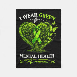 Wear Green Mental Health Ribbon Mental Health Fleece Blanket