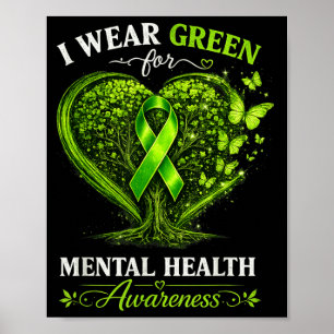 Wear Green Mental Health Ribbon Mental Health Poster