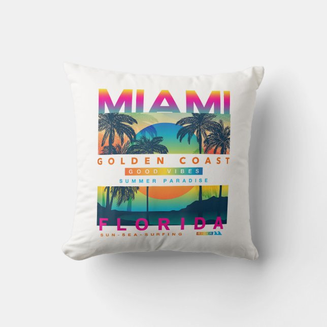 Wear Miami Florida T shirts Miami Colourful Sunris Throw Pillow (Front)