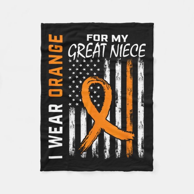 Wear Orange For My Great Niece Leukaemia Awareness Fleece Blanket (Front)