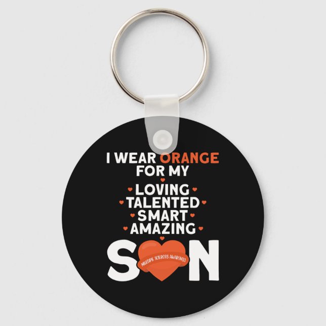 Wear Orange For My Son Multiple Sclerosis Awarenes Keychain (Front)