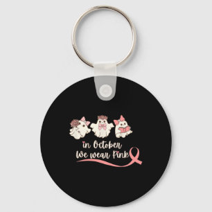 Wear Pink Breast Cancer Warrior Cute Groovy Ghost Keychain