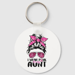 Wear Pink For My Aunt Messy Bun Breast Cancer Awar Keychain