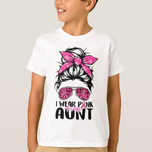 Wear Pink For My Aunt Messy Bun Breast Cancer Awar T-Shirt