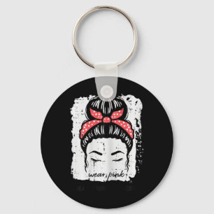 Wear Pink Messy Hairbun Breast Cancer Awareness Wo Keychain